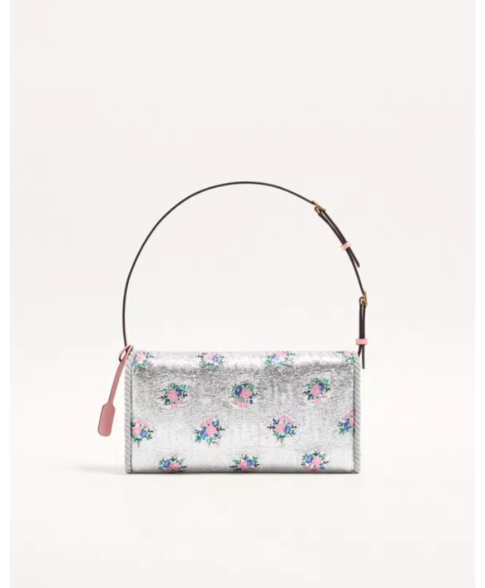 Valentino Garavani DeVain Small Shoulder Bag In Floral Lurex Jacquard Fabric