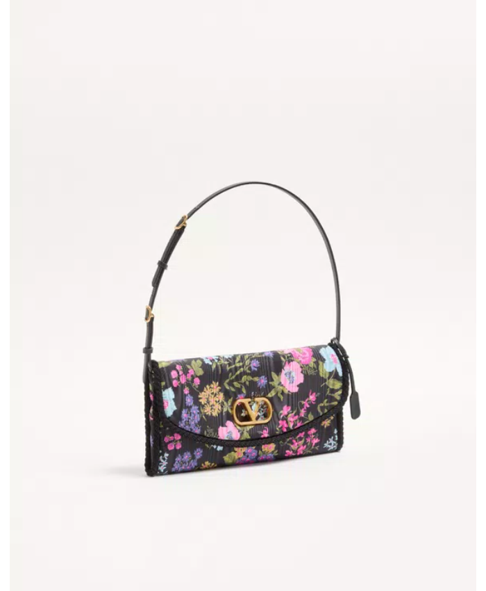 Valentino Garavani DeVain Small Shoulder Bag In Moiré Papier Floral Fabric