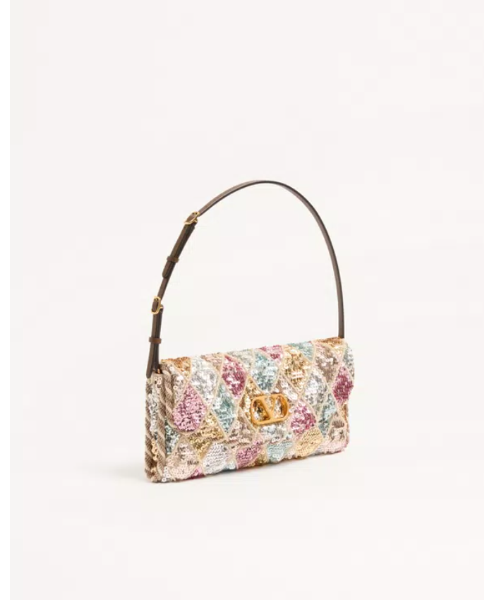 Valentino Garavani DeVain Small Shoulder Bag With Rhombelle Embroidery.