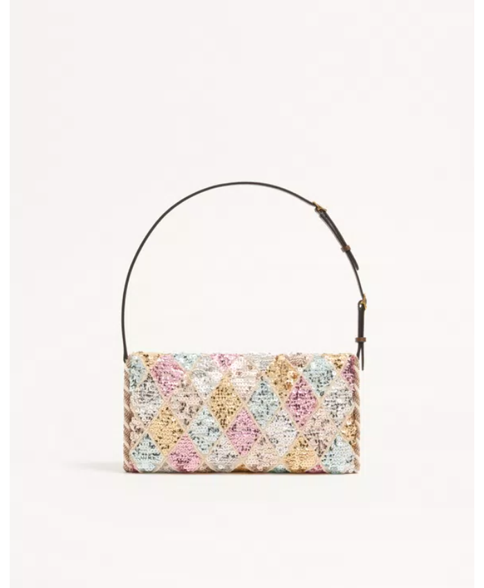 Valentino Garavani DeVain Small Shoulder Bag With Rhombelle Embroidery.
