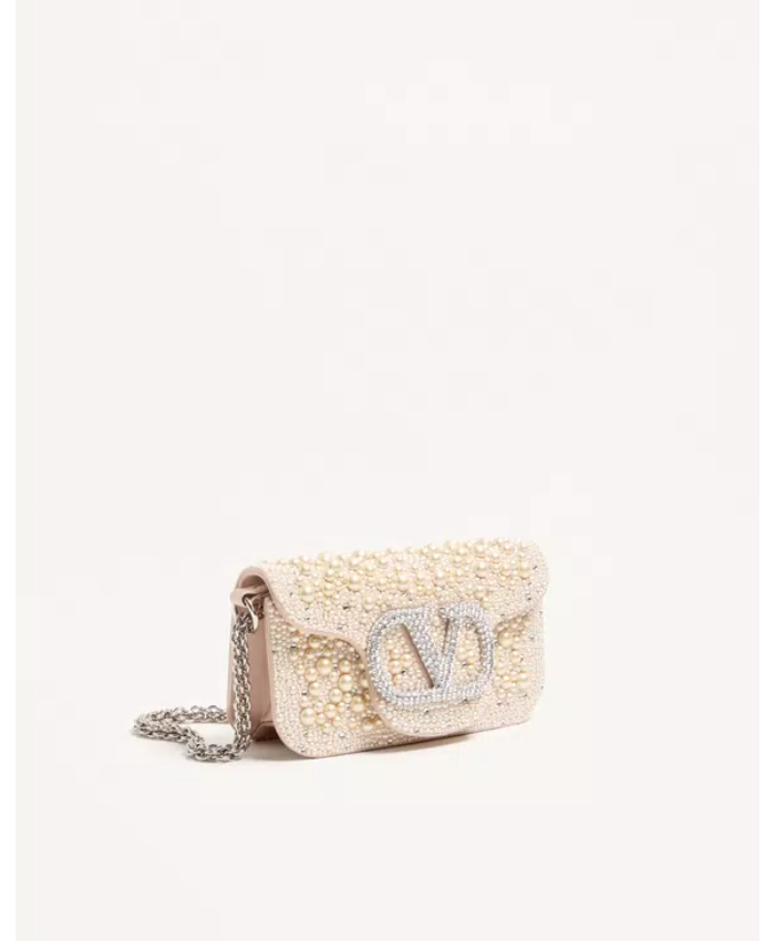Valentino Garavani Locò Small Shoulder Bag With Pearls, Rhinestones And Jewel Logo