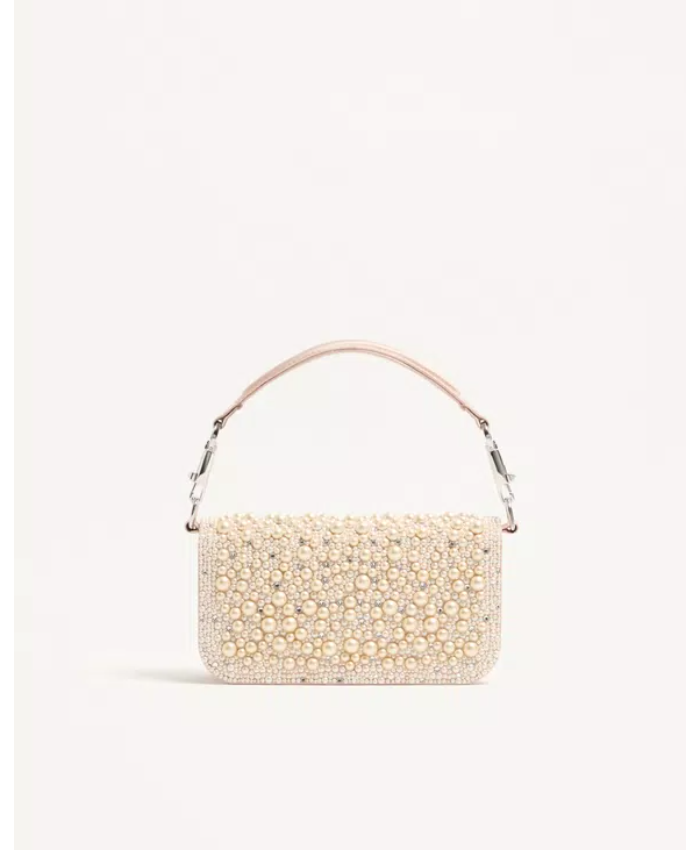Valentino Garavani Locò small shoulder bag with pearls, rhinestones and jewel logo