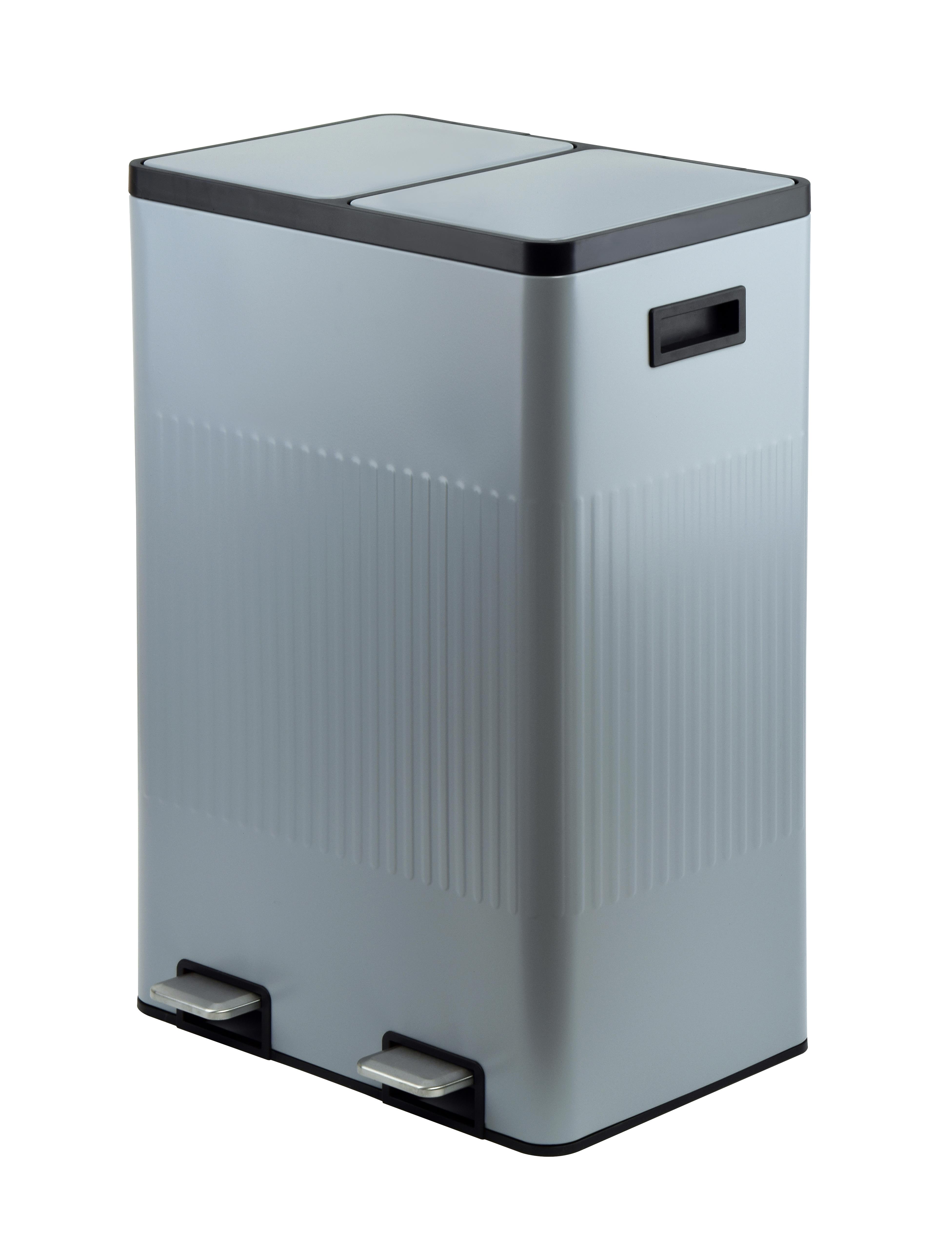 60L Dual Compartment Trash Can W/Handfree Pedal - Grey