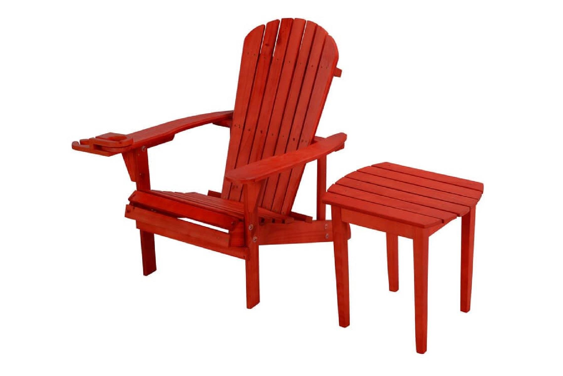 Earth Collection Adirondack Chair W/Phone & Cup Holder & End Table - Red