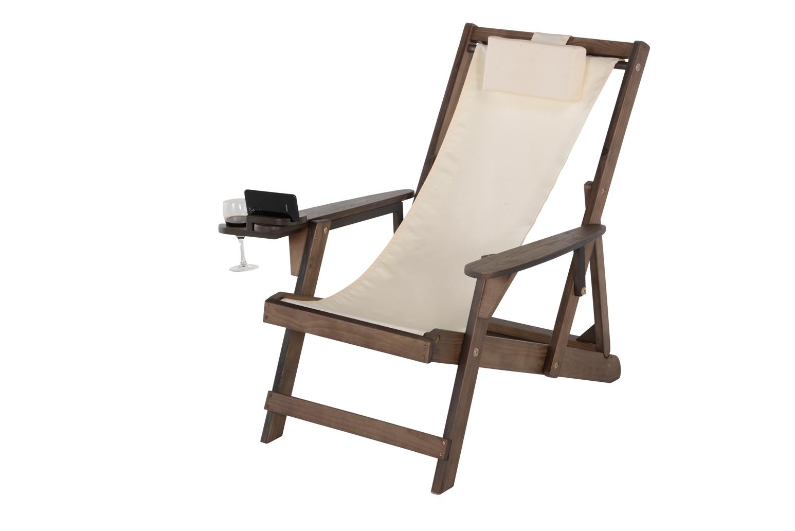 Romantic Collection - Canvas Sling Chair W/Beverage Holder - Dark Brown, Beige