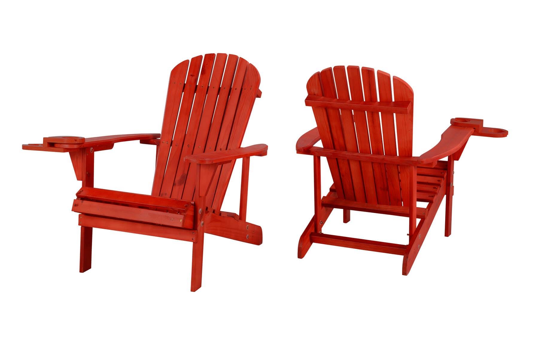 Earth Collection Adirondack Chair W/Phone & Cup Holder, Set Of 2 - Red