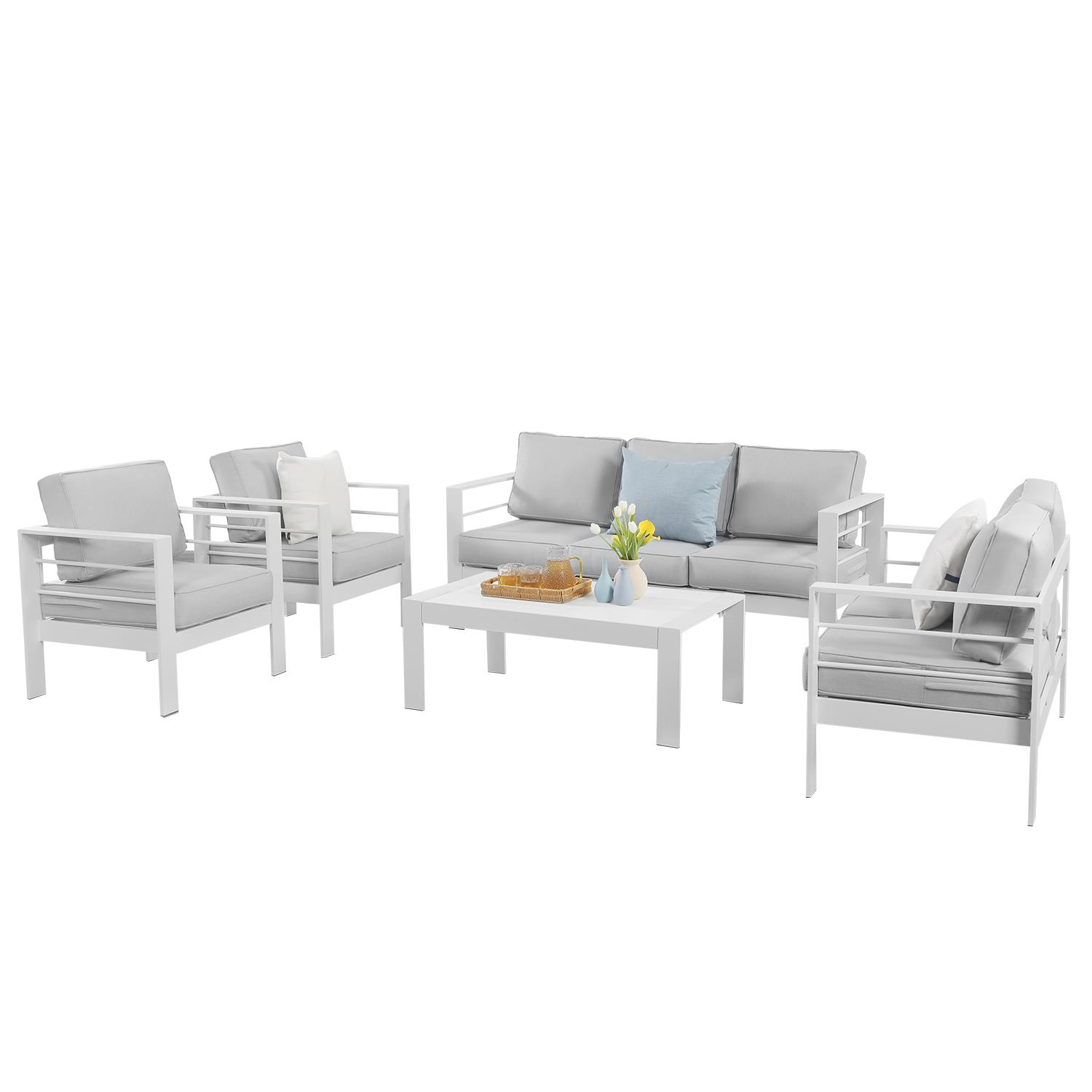 IF Collection - 5-Piece Aluminum Conversation Sectional Sofa Set - White, Gray