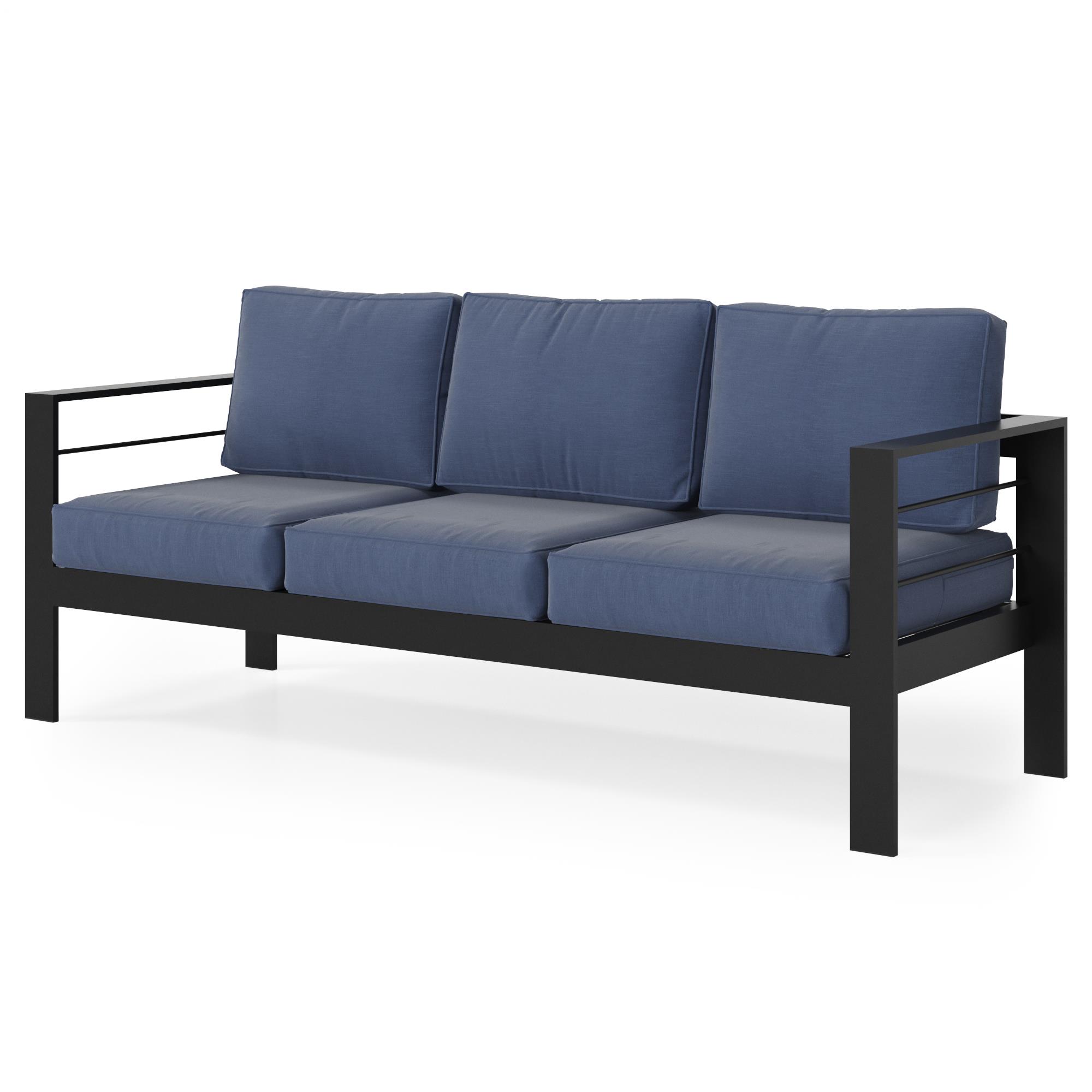 Outdoor 3-Seater Patio Sofa W/Cushions - Blue