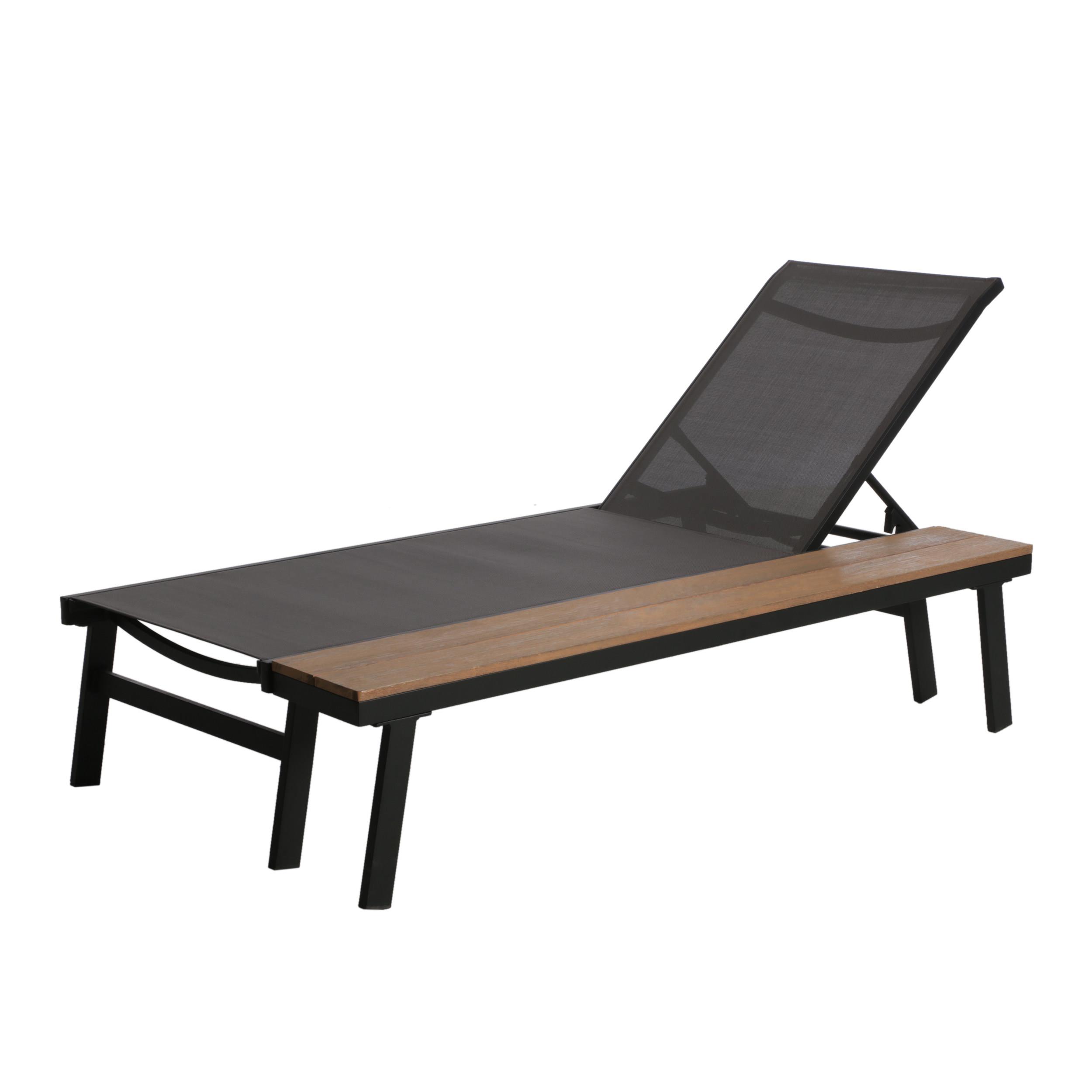 Outdoor Mesh & Aluminum Chaise Lounge W/Side Table