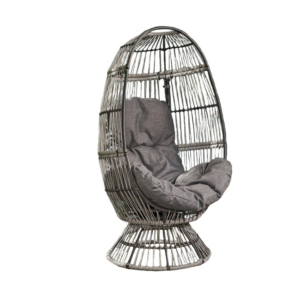 Outdoor Wicker Swivel Egg Chair W/Cushion - Gray