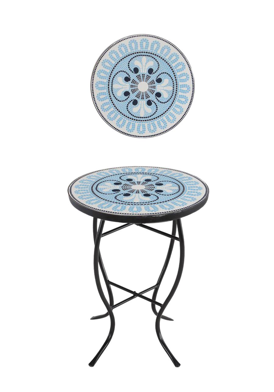 Mosaic Art Collection - Pansies Blue Accent Table - Light Blue