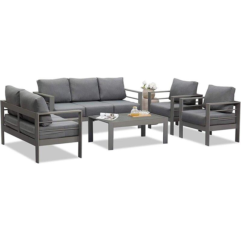IF Collection - 5-Piece Aluminum Conversation Sectional Sofa Set - Gray, Dark Gray