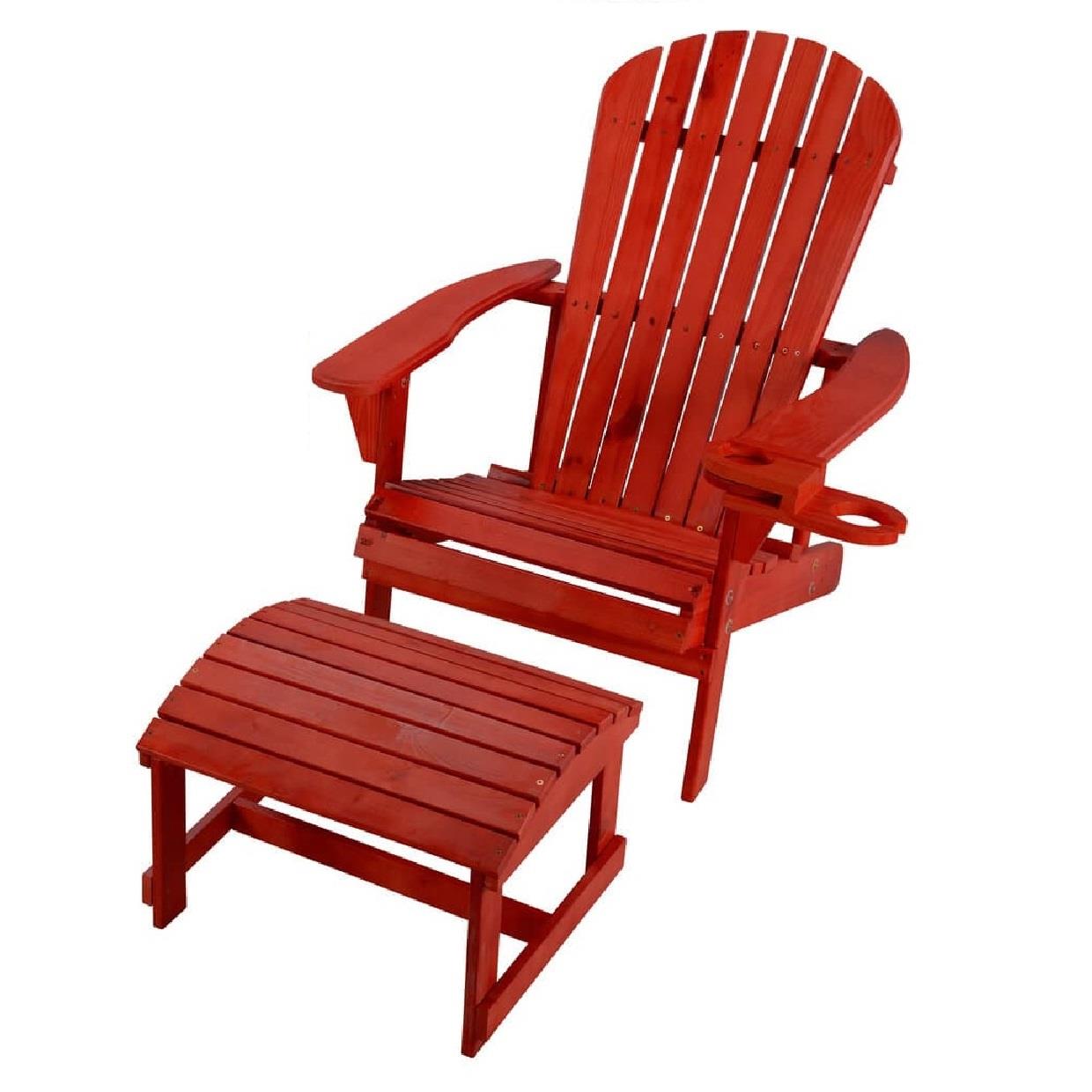 Earth Collection Adirondack Chair W/Phone & Cup Holder & Ottoman - Red