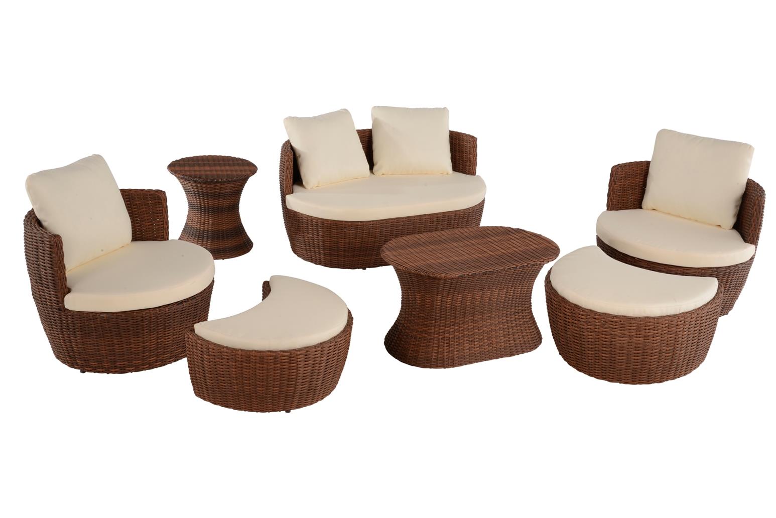 Romantic Collection - Outdoor 7-Piece Ottoman Set - Dark Brown, Beige