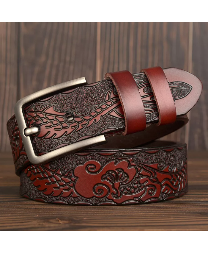 Men’s Luxury Leather Cow Print Belt With Vintage Pin Buckl