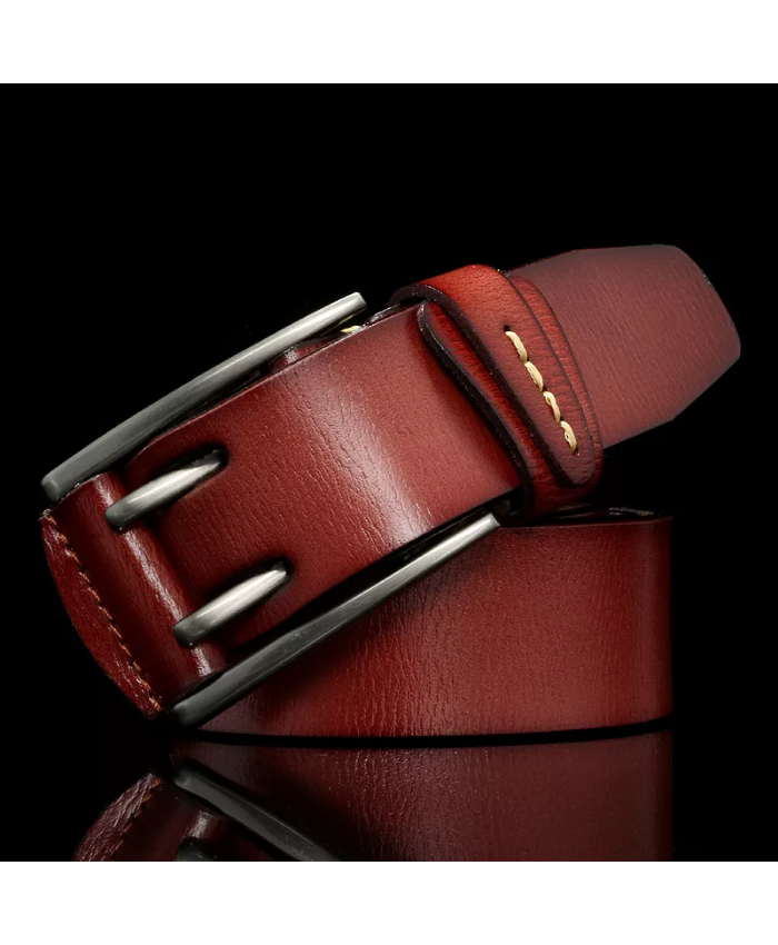 Men’s Genuine Leather Double Pin Buckle Casual Belt