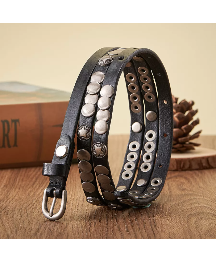 Women’s Genuine Leather Thin Belt With Rivet Detail