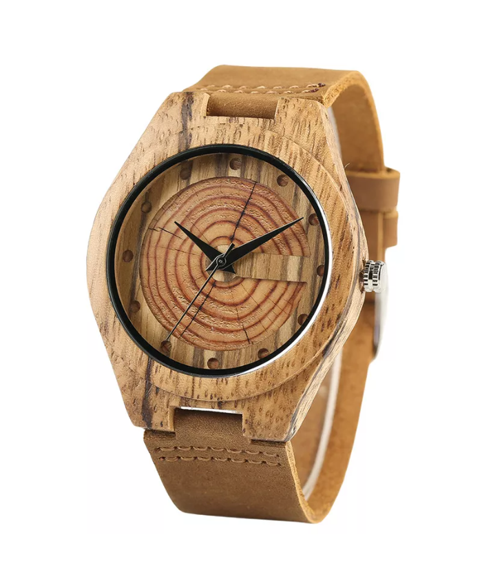 Handmade Wooden Quartz Watch for Men – Stylish Leather Strap