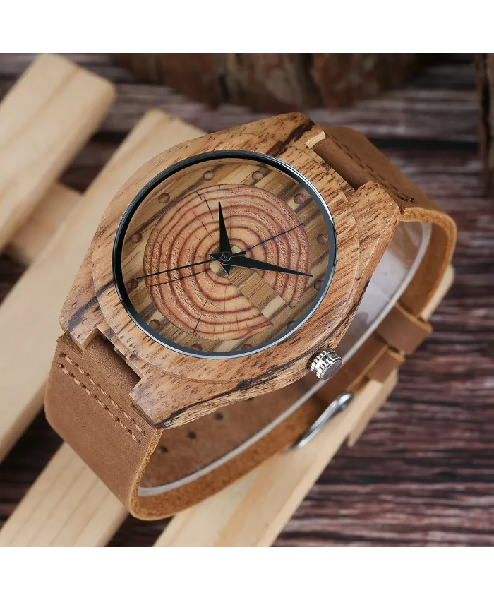 Handmade Wooden Quartz Watch For Men – Stylish Leather Strap