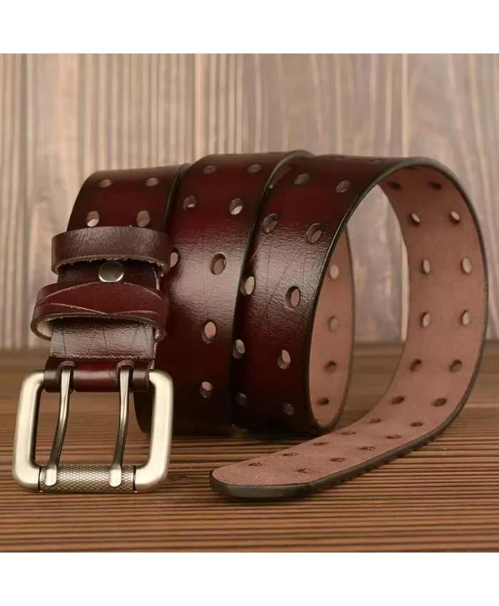 Men’s Genuine Leather Belt with Double Pin Buckle