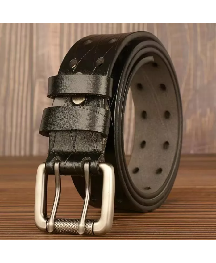 Men’s Genuine Leather Belt with Double Pin Buckle