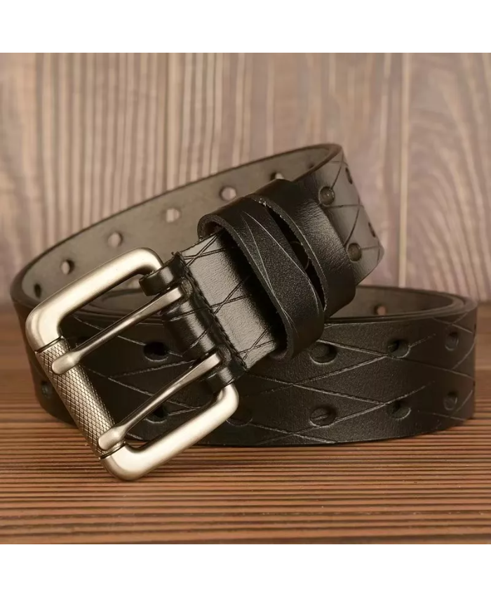 Men’s Genuine Leather Belt With Double Pin Buckle