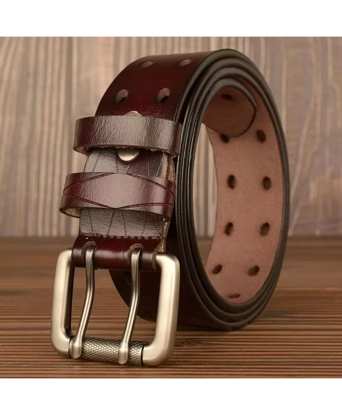 Men’s Genuine Leather Belt With Double Pin Buckle