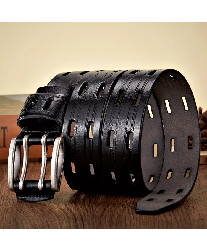 High-Quality Genuine Leather Belt For Men – Vintage Double Pin Buckle