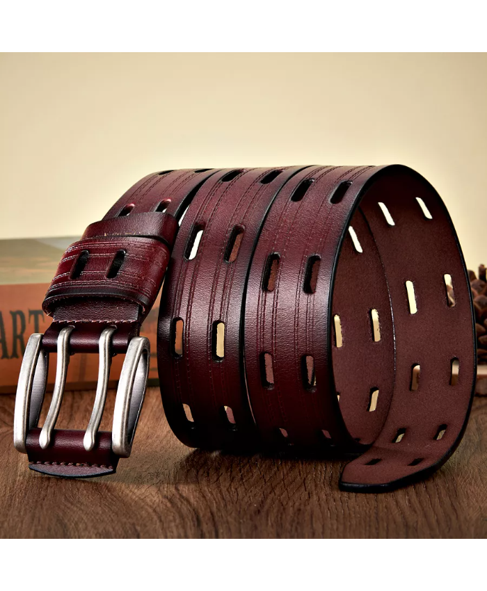 High-Quality Genuine Leather Belt For Men – Vintage Double Pin Buckle