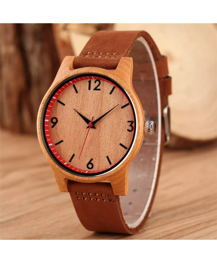 Minimalist Women’s Wooden Watch – Stylish Bamboo and Leather Timepiece
