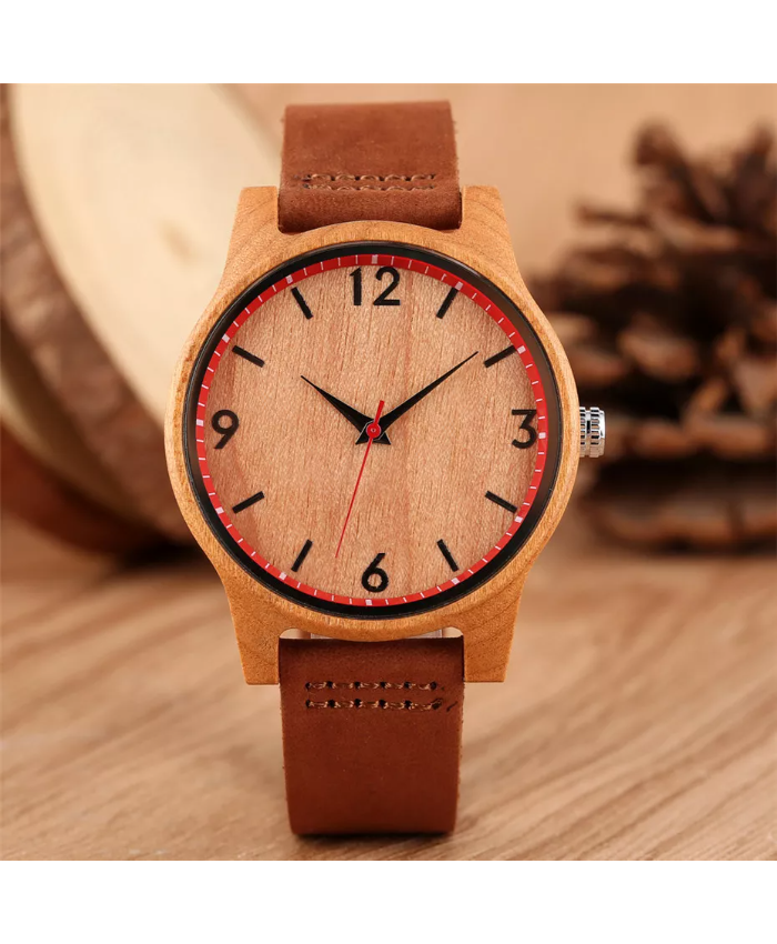 Minimalist Women’s Wooden Watch – Stylish Bamboo and Leather Timepiece