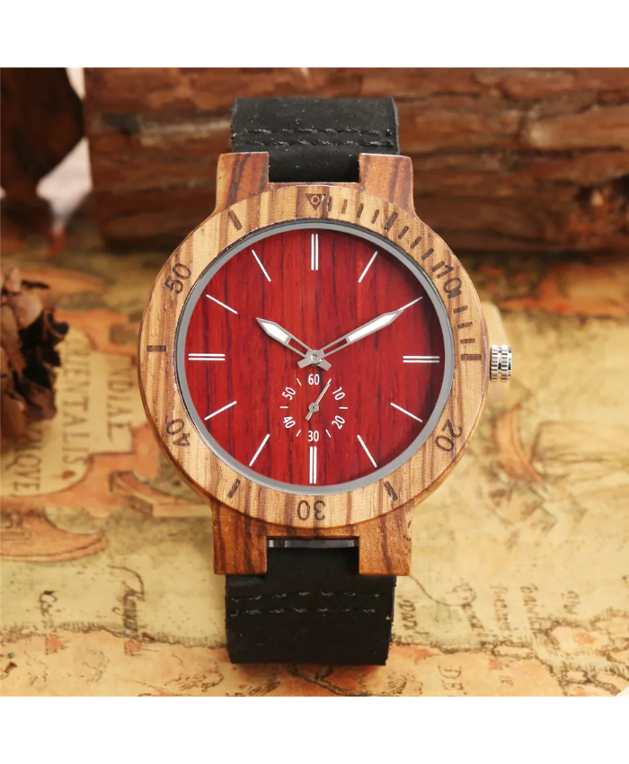 Luminous Pointer Zebrawood Watch – Stylish Quartz Wristwatch For Men
