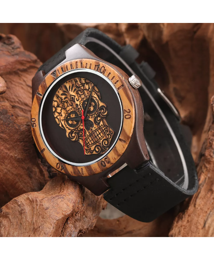 Punk Vintage Ebony Wood Watch – Unique Quartz Wristwatch for Men
