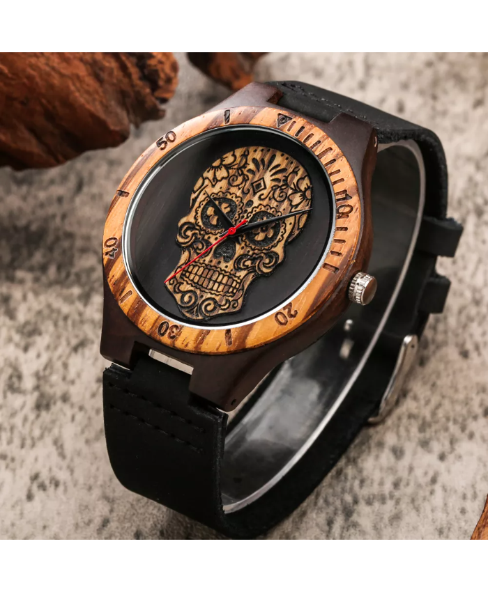 Punk Vintage Ebony Wood Watch – Unique Quartz Wristwatch For Men