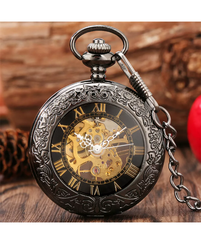 Retro Gold Roman Numerals Pocket Watch – Antique Hand Winding Timepiece