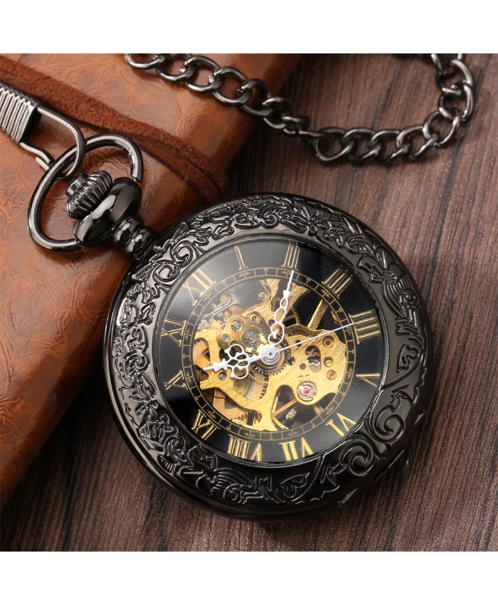 Retro Gold Roman Numerals Pocket Watch – Antique Hand Winding Timepiece