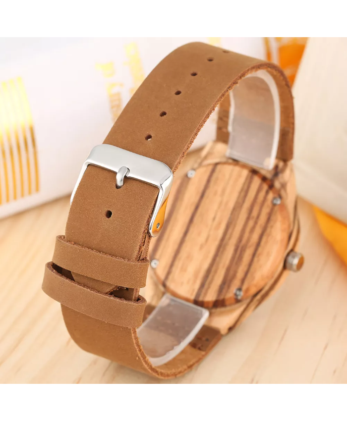 Irregular Hollow Dial Zebra Wood Women’s Quartz Wristwatch