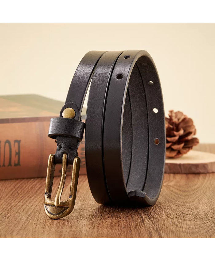 1.5CM Thin Genuine Leather Belt for Women – Stylish Copper Pin Buckle