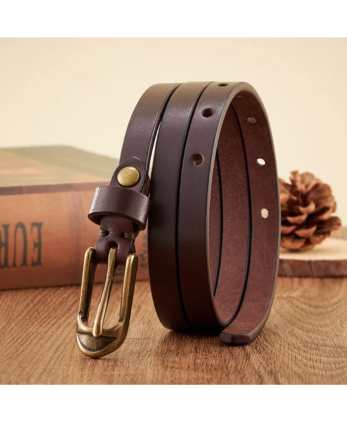 1.5CM Thin Genuine Leather Belt For Women – Stylish Copper Pin Buckle