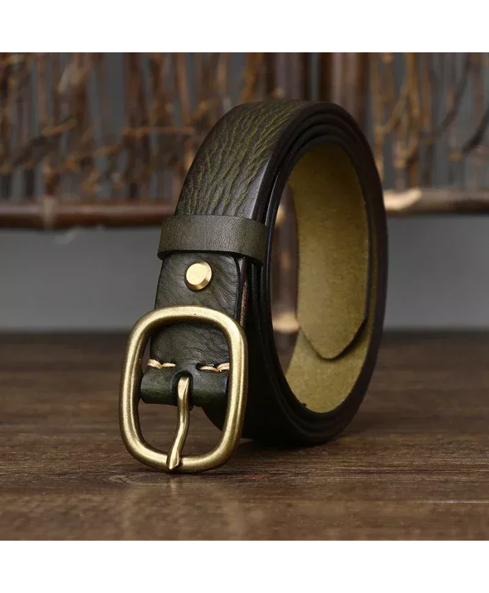 Genuine Leather Cowhide Belt With Copper Buckle For Women