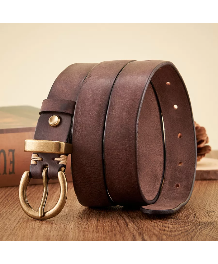 Genuine Cowhide Leather Belt for Women – Stylish Brass Buckle Strap