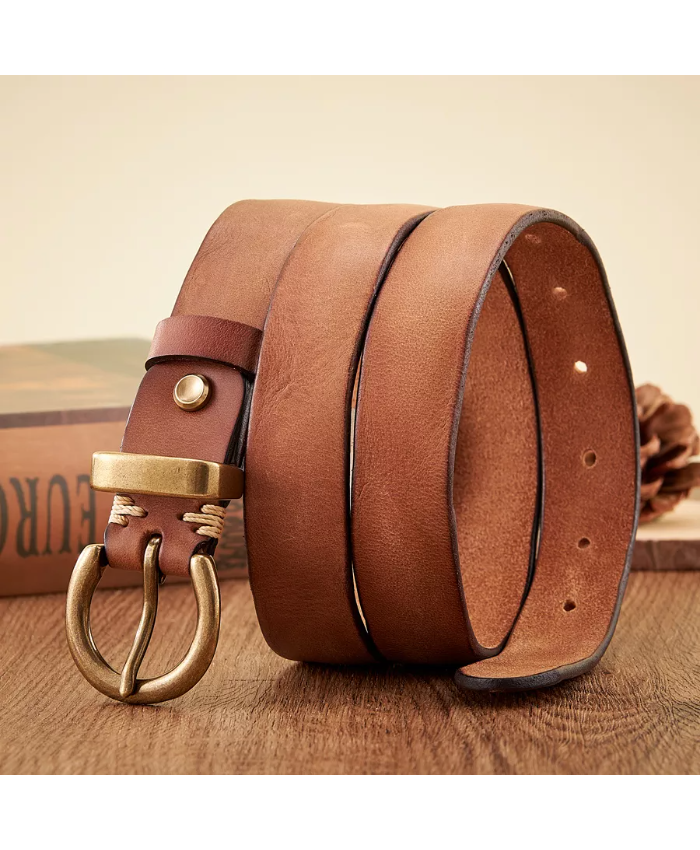 Genuine Cowhide Leather Belt for Women – Stylish Brass Buckle Strap