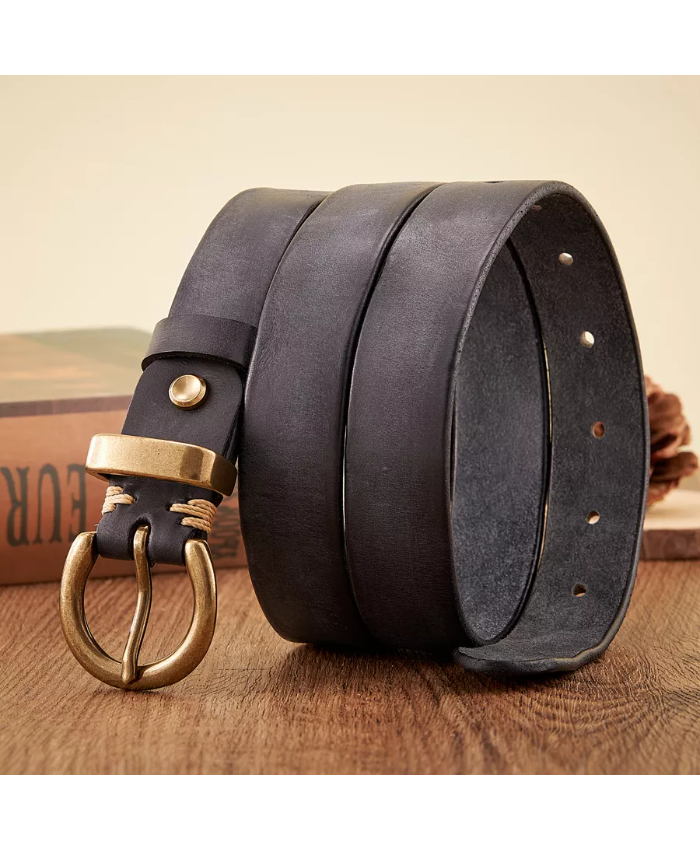 Genuine Cowhide Leather Belt For Women – Stylish Brass Buckle Strap