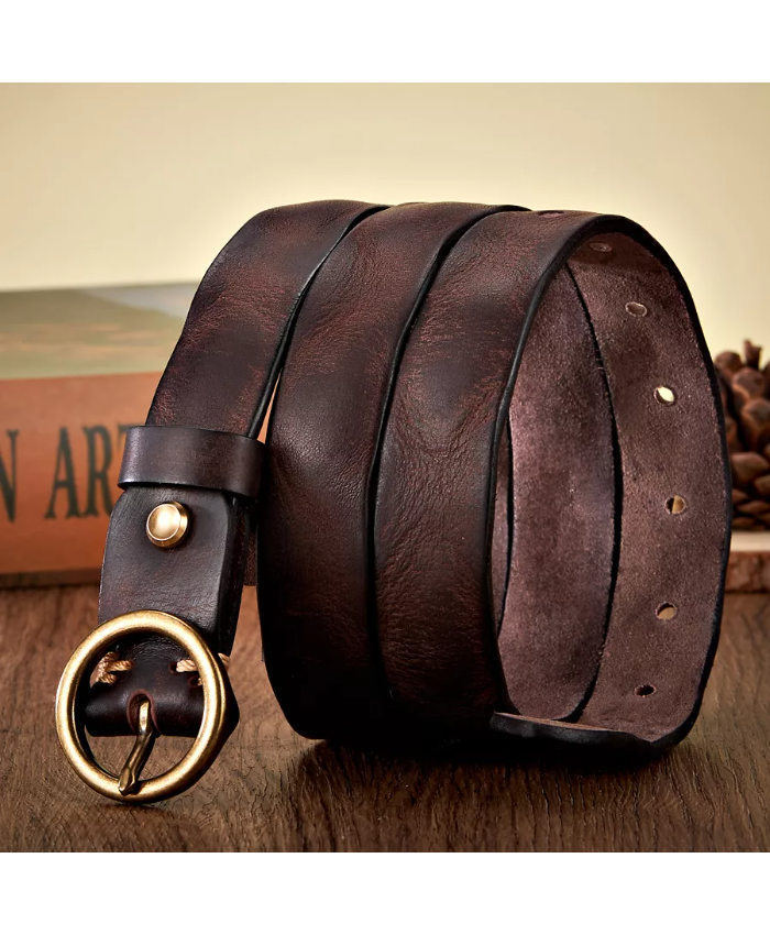Luxury 2.5CM Genuine Leather Belt for Women – Copper Round Buckle