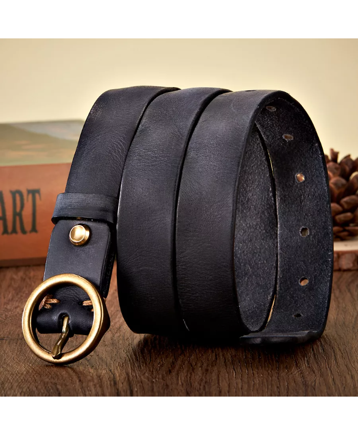 Luxury 2.5CM Genuine Leather Belt for Women – Copper Round Buckle
