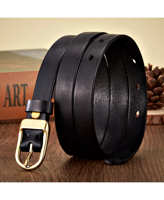 Elegant 1.8CM Genuine Leather Women’s Belt – Stylish Copper Buckle