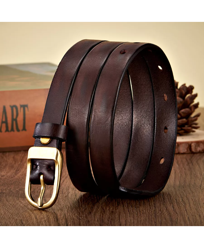 Elegant 1.8CM Genuine Leather Women’s Belt – Stylish Copper Buckle
