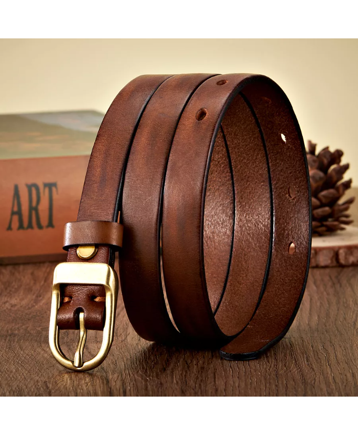 Elegant 1.8CM Genuine Leather Women’s Belt – Stylish Copper Buckle