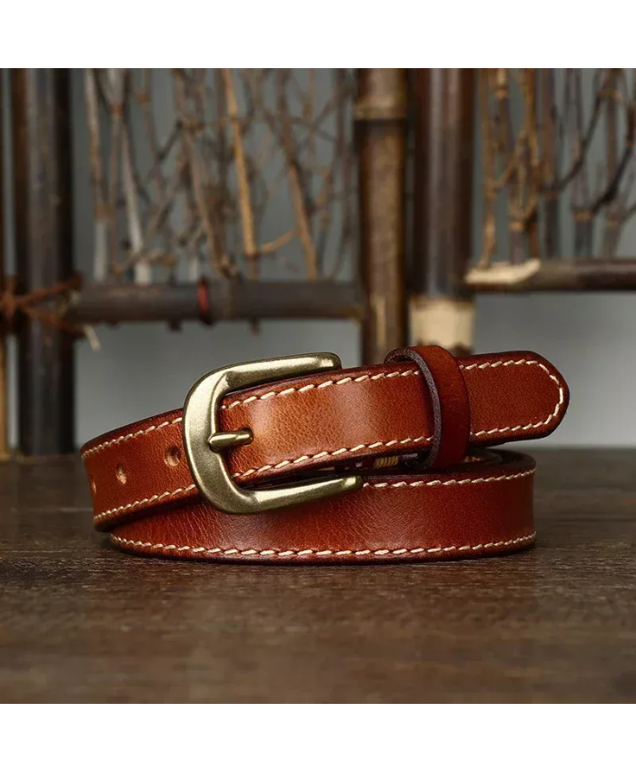 Women’s Genuine Leather Thin Belt With Copper Buckle – 0.95 Inch Wide