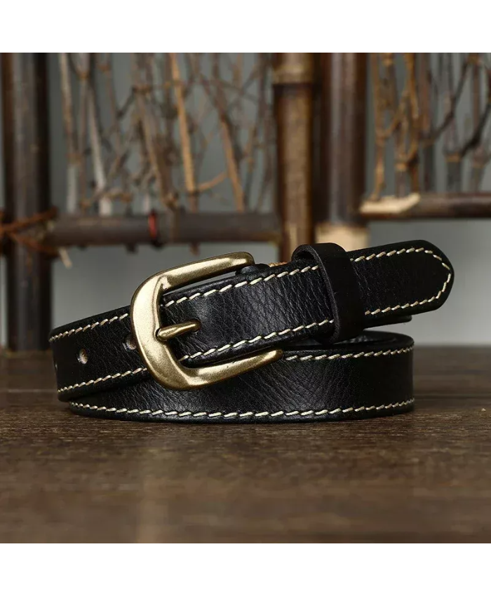 Women’s Genuine Leather Thin Belt With Copper Buckle – 0.95 Inch Wide